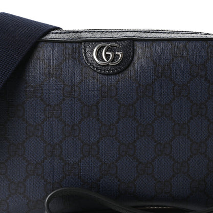 GG Supreme Monogram Textured Dollar Calfskin Web Ophidia Wristlet Shoulder Bag Black Blue