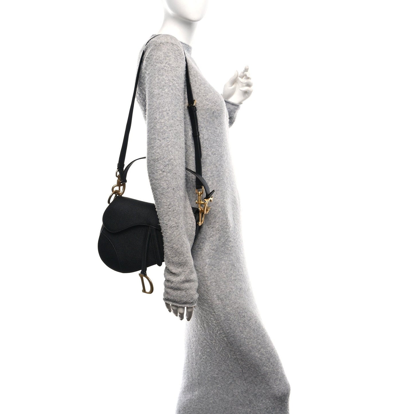 Grained Calfskin Saddle Bag With Strap Black