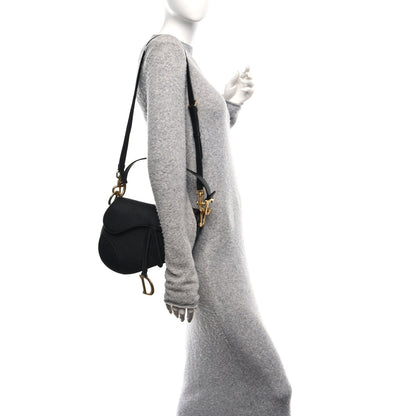 Grained Calfskin Saddle Bag With Strap Black