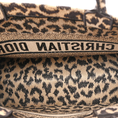 Canvas Mizza Embroidered Medium Leopard Book Tote Beige