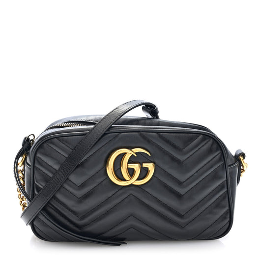 Calfskin Matelasse Small GG Marmont Chain Shoulder Bag Black