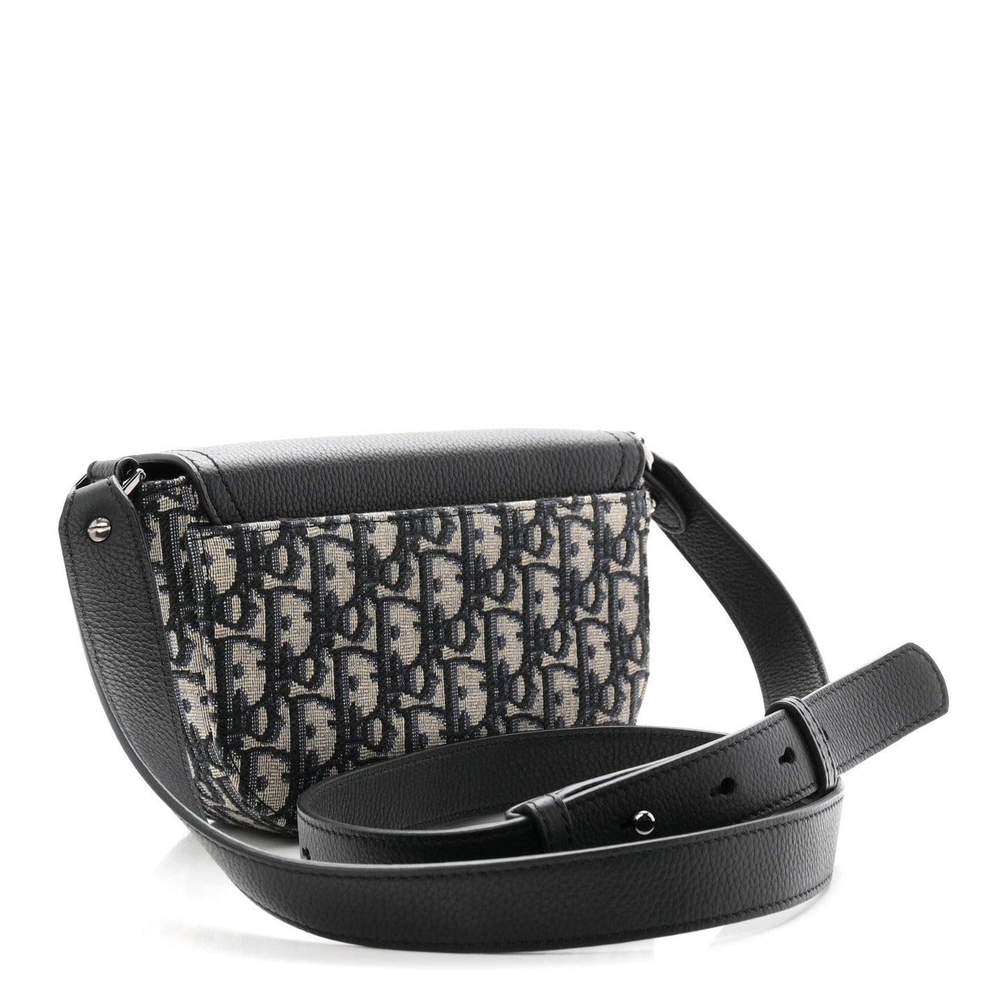 Grained Calfskin Oblique Mini Saddle Messenger Bag With Flap Beige Black