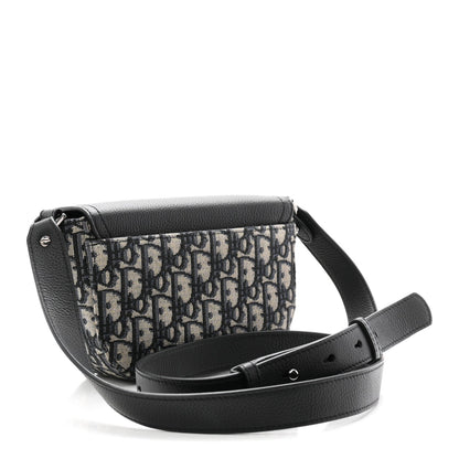 Grained Calfskin Oblique Mini Saddle Messenger Bag With Flap Beige Black