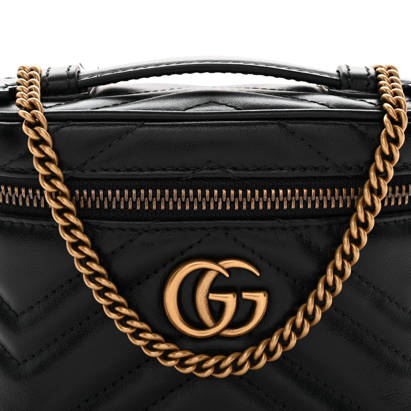 Calfskin Matelasse Chevron Mini GG Marmont Top Handle Bag Black