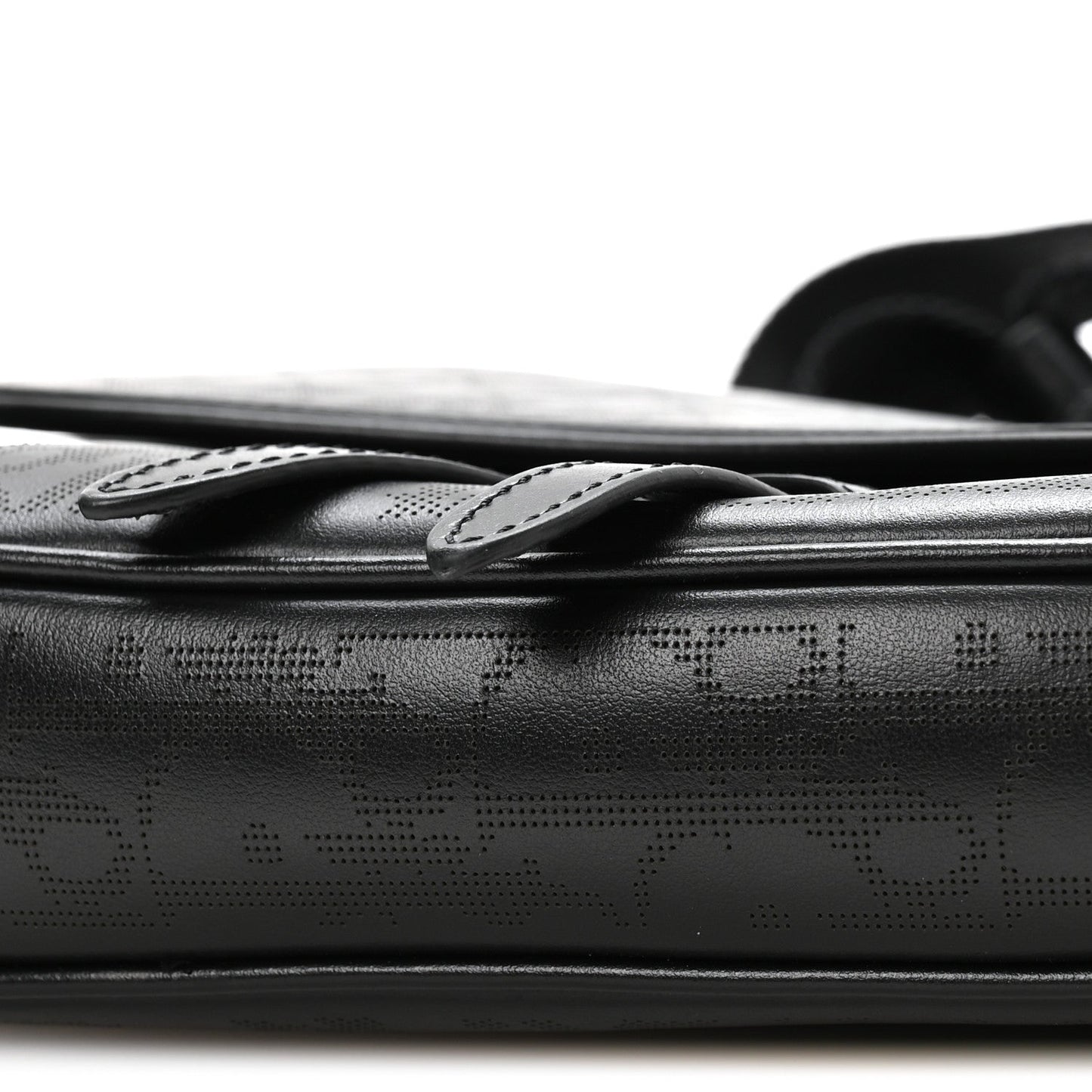 Calfskin Perforated Oblique Galaxy Mens Saddle Bag Black