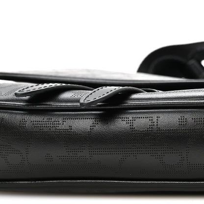 Calfskin Perforated Oblique Galaxy Mens Saddle Bag Black