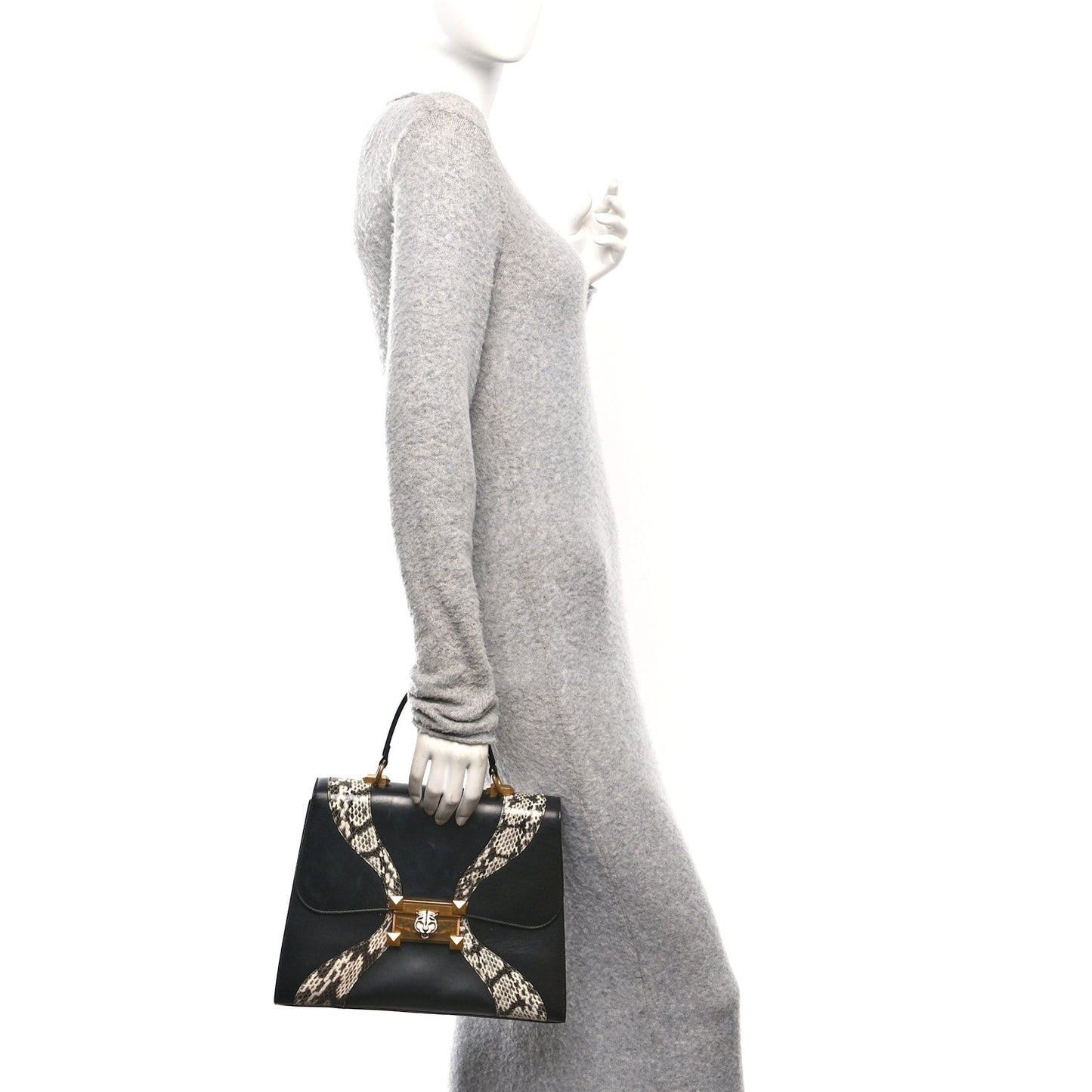 Calfskin Snakeskin GG Supreme Monogram Medium Osiride Top Handle Bag Black