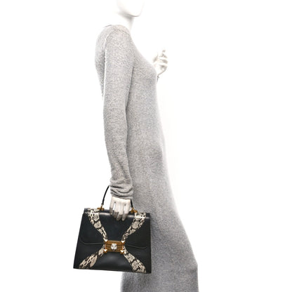 Calfskin Snakeskin GG Supreme Monogram Medium Osiride Top Handle Bag Black