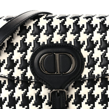 Box Calfskin Houndstooth Quilted East West Bobby Bag Black White