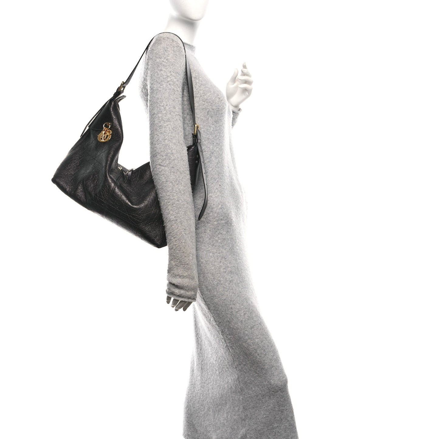 Crinkled Calfskin Macrocannage Large Voyage Bag Black