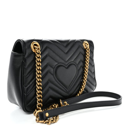 Calfskin Matelasse Small GG Marmont Shoulder Bag Black