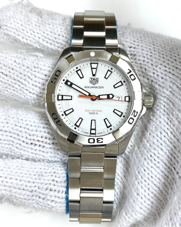 Tag Heuer Aquaracer Quartz White Dial Silver Steel Strap Watch for Men - WBD1111.BA0928
