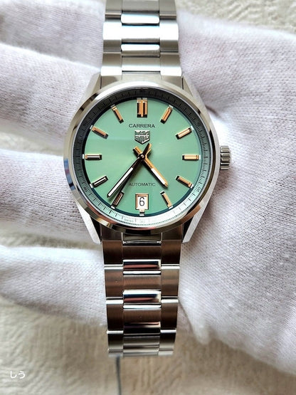 Tag Heuer Carrera Date Automatic 18K Green Dial Silver Steel Strap Watch for Women - WBN2312.BA0001