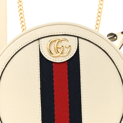 Textured Calfskin Web Mini Ophidia Round Backpack Mystic White