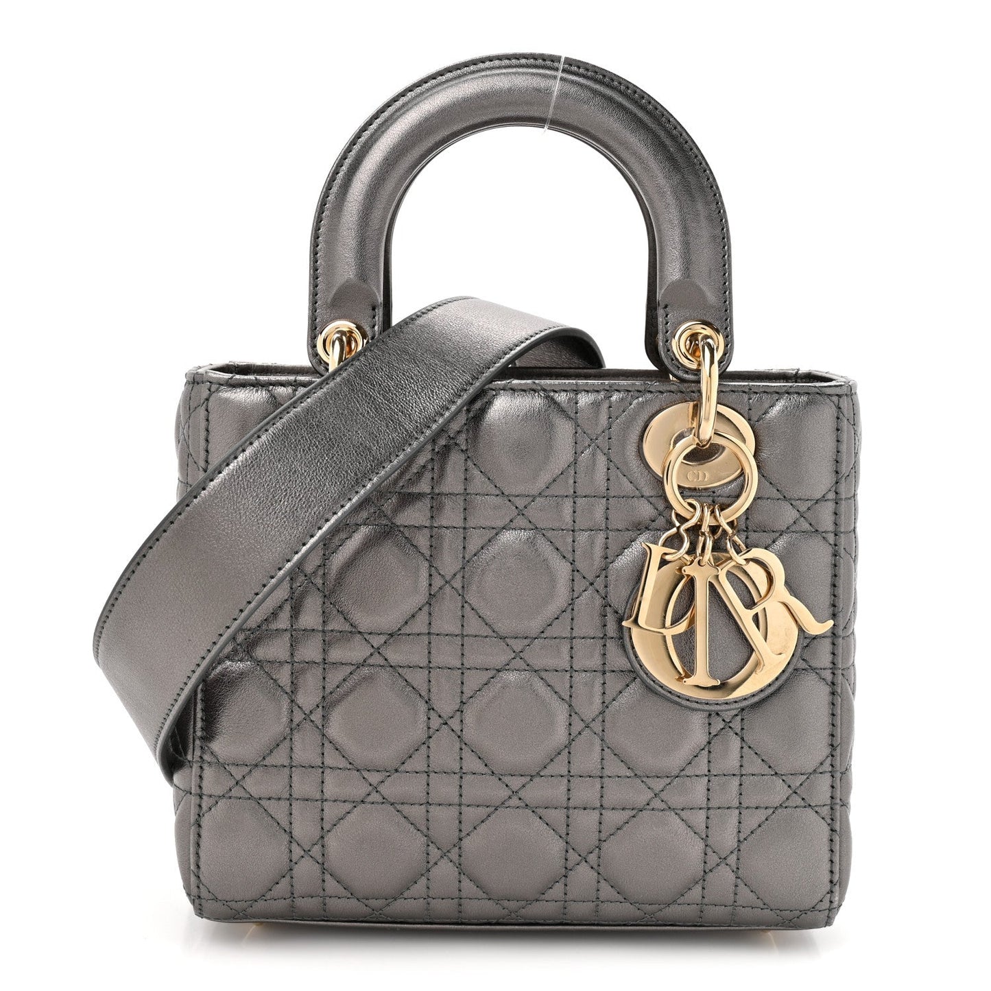 Metallic Lambskin Cannage Small My ABCDior Lady Dior Dark Silver
