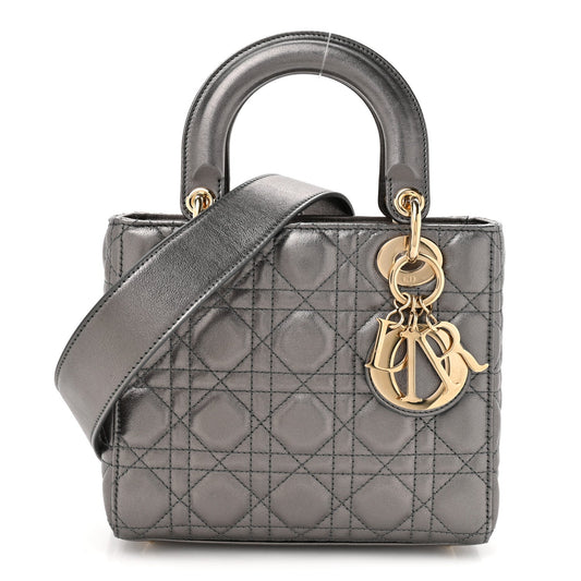 Metallic Lambskin Cannage Small My ABCDior Lady Dior Dark Silver