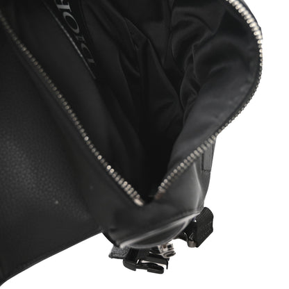 X Sacai Grained Calfskin Technical Fabric Mens Saddle Bag Black