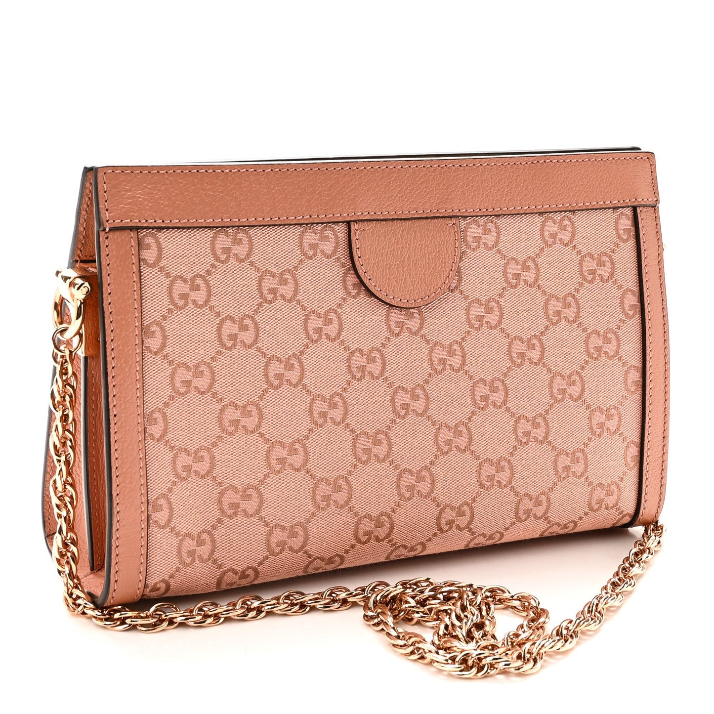 Monogram Textured Dollar Calfskin Small Ophidia Chain Shoulder Bag Cloche Rose Pink