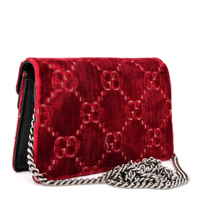 Velvet GG Monogram Super Mini Dionysus Shoulder Bag Red Cipria Black