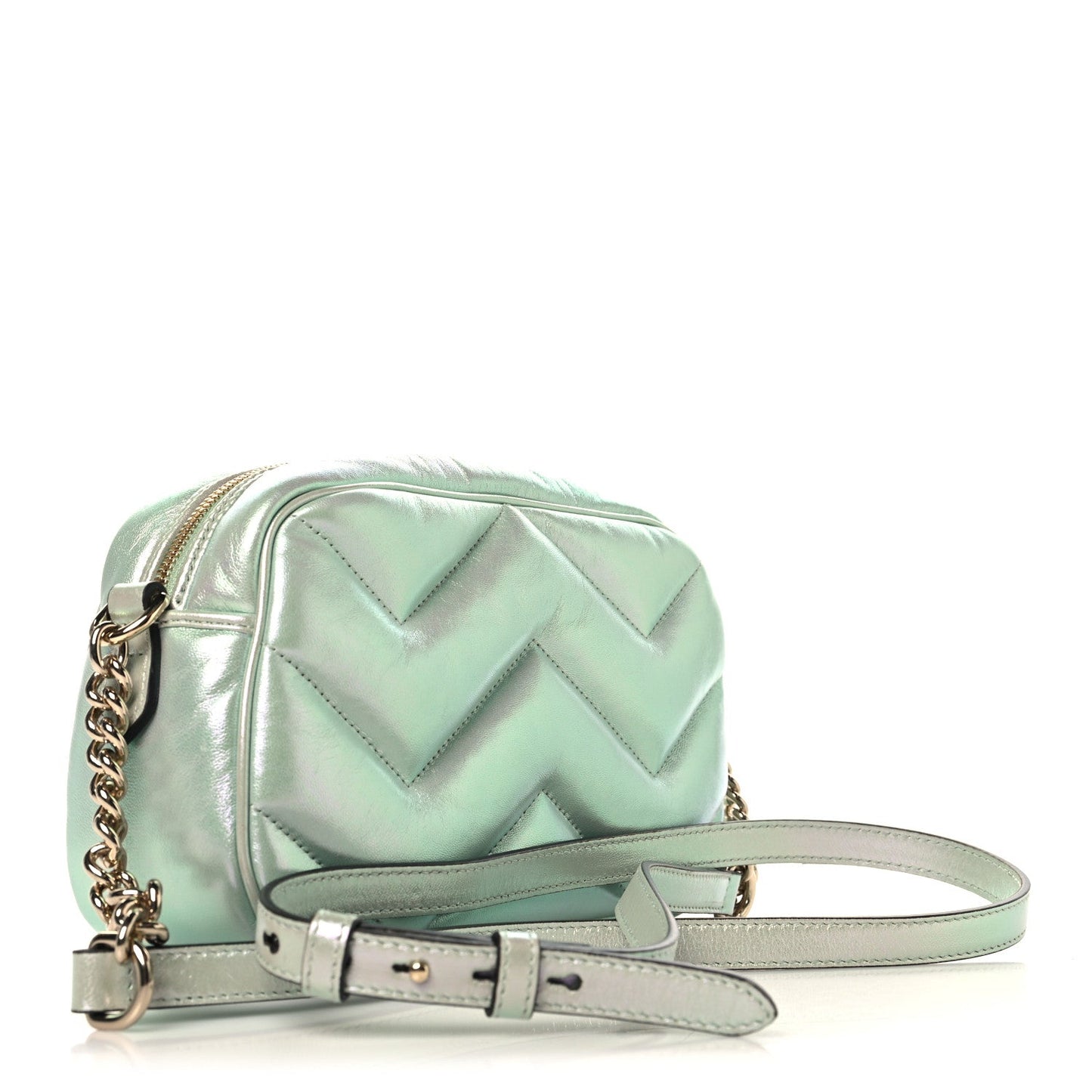 Iridescent Nappa Chevron Matelasse Small GG Marmont Chain Shoulder Bag Iridescent Salvy Green