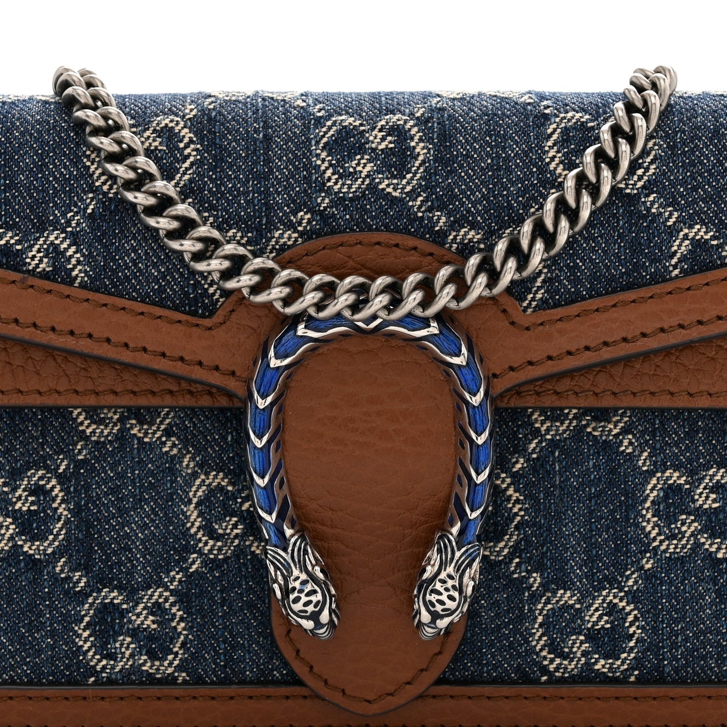 New Denim GG Monogram Dollar Calfskin Enamel Super Mini Dionysus Shoulder Bag Blue Tea Cuir Epilog Electric Blue