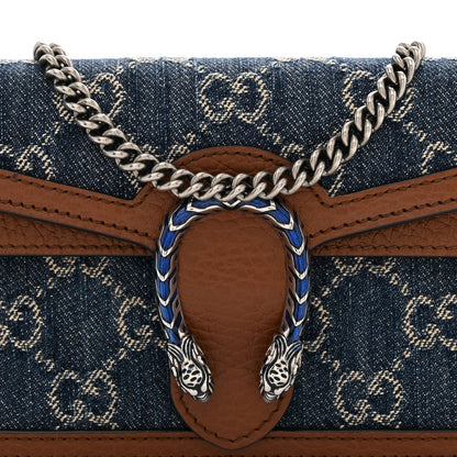 New Denim GG Monogram Dollar Calfskin Enamel Super Mini Dionysus Shoulder Bag Blue Tea Cuir Epilog Electric Blue