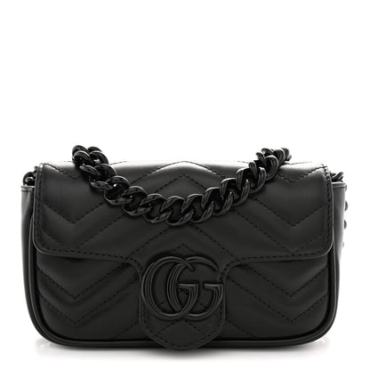 Calfskin Matelasse Monochrome GG Marmont Chain Belt Bag Black