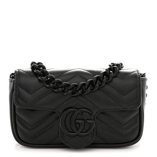 Calfskin Matelasse Monochrome GG Marmont Chain Belt Bag Black