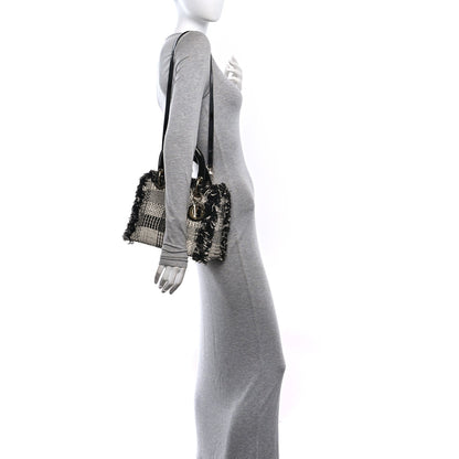 Tweed Fringe Medium Lady Dior White Black
