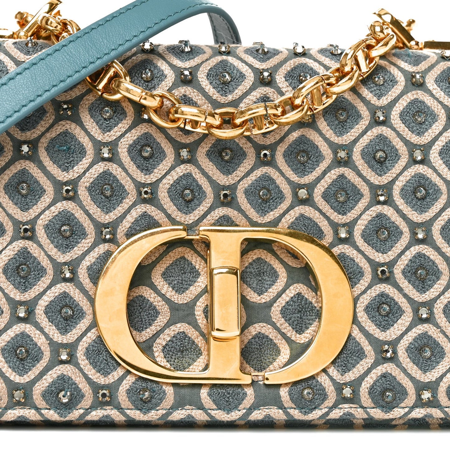 Calfskin Strass Embroidered Small Caro Bag Blue