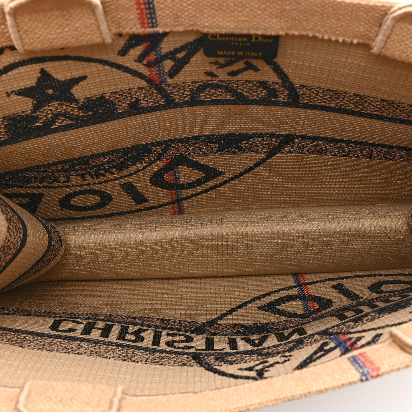 Canvas Jute Embroidered Medium Book Tote Black Beige
