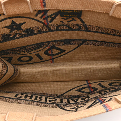 Canvas Jute Embroidered Medium Book Tote Black Beige