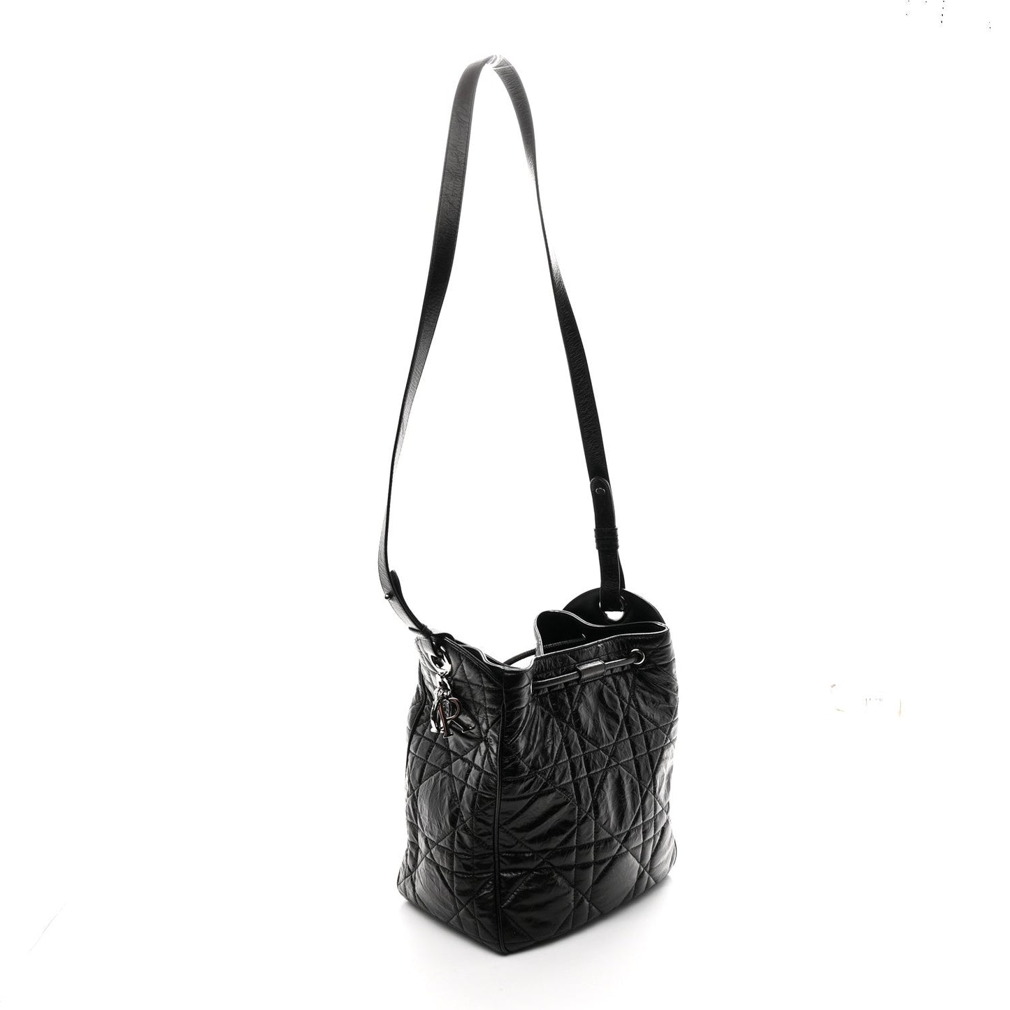 Crinkled Calfskin Macrocannage Medium D-Motion Bag Black