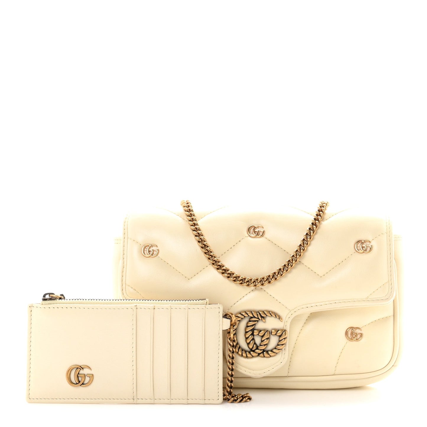 Calfskin Matelasse Double G Studs Mini Torchon GG Marmont Shoulder Bag White