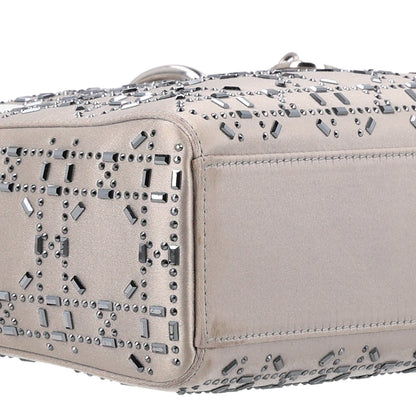 Satin Crystal Cannage Mini Lady Dior Gray