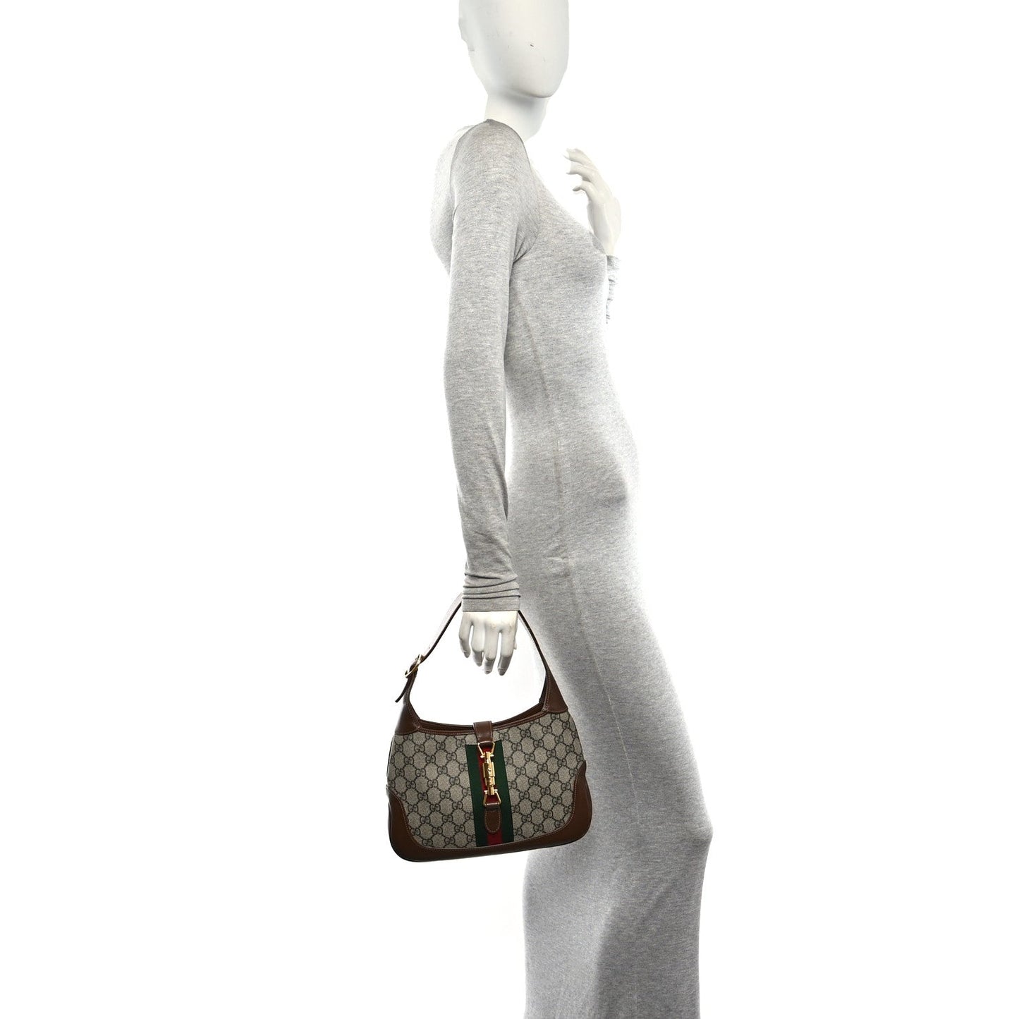 GG Supreme Monogram Azalea Calfskin Web Small Jackie 1961 Hobo Beige Ebony Brown Sugar