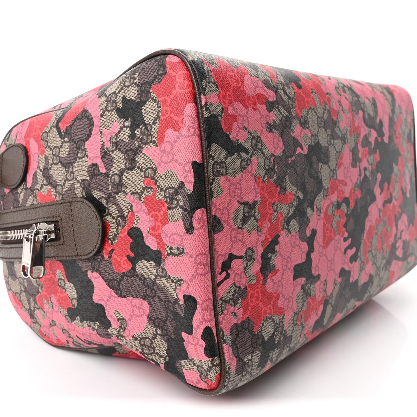 GG Supreme Monogram Camouflage Textured Dollar Calfskin Medium Savoy Duffle Bag Beige Pink Red