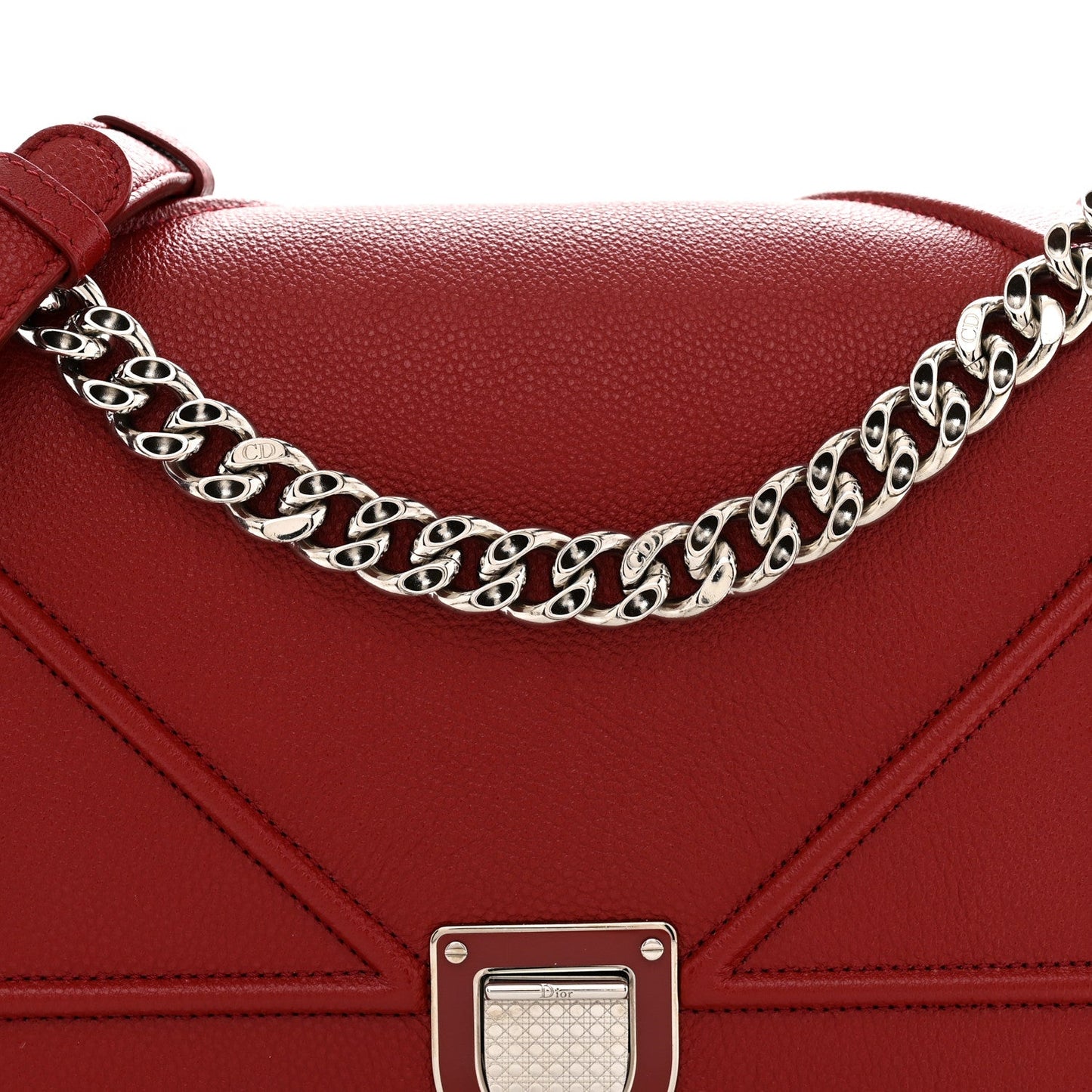 Grained Calfskin Medium Diorama Flap Bag Red
