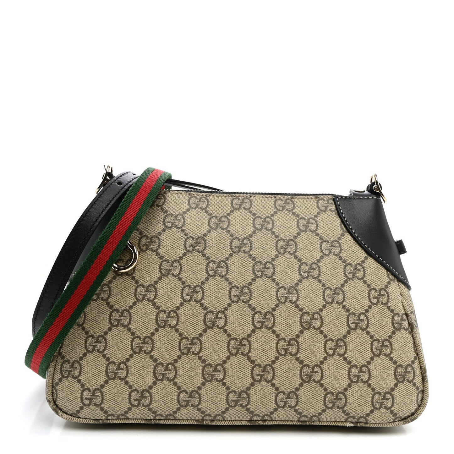GG Supreme Monogram Textured Calfskin Small Emblem Shoulder Bag Beige Black