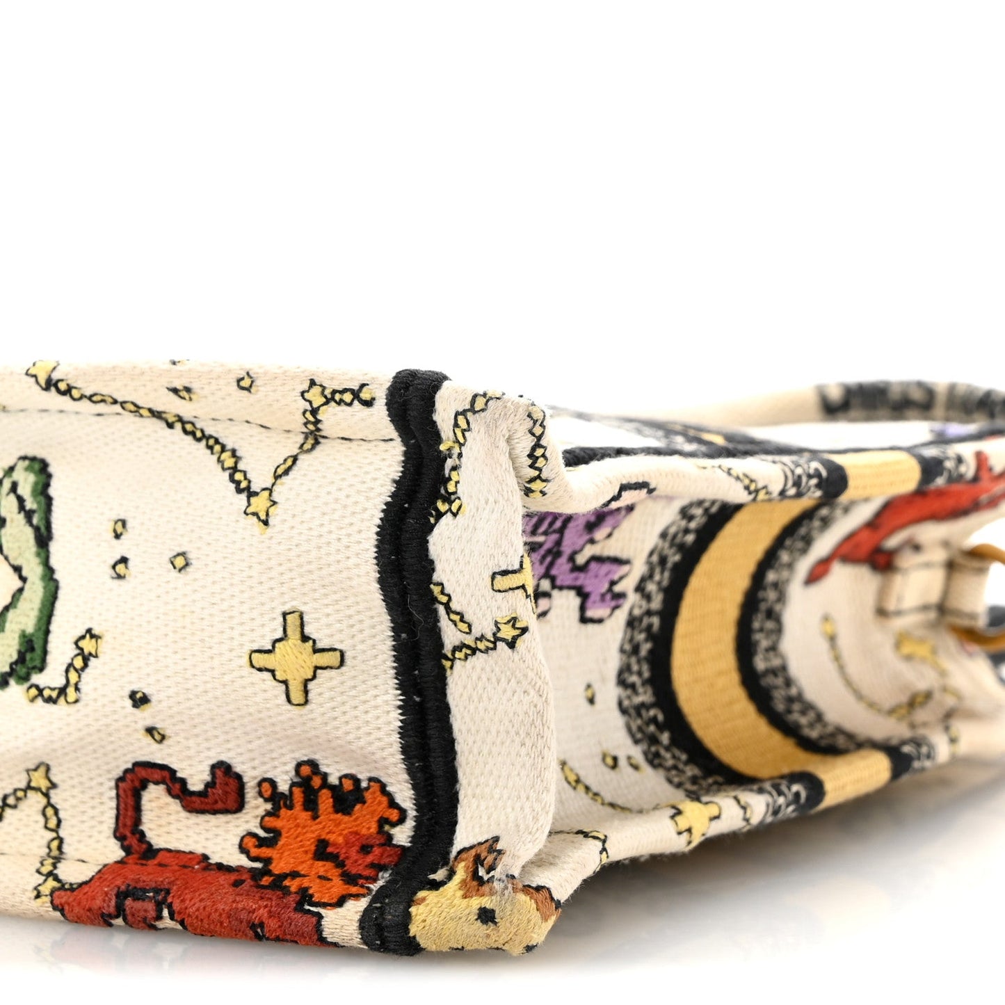 Canvas Embroidered Pixel Zodiac Mini Book Tote Phone Bag Latte Multicolor