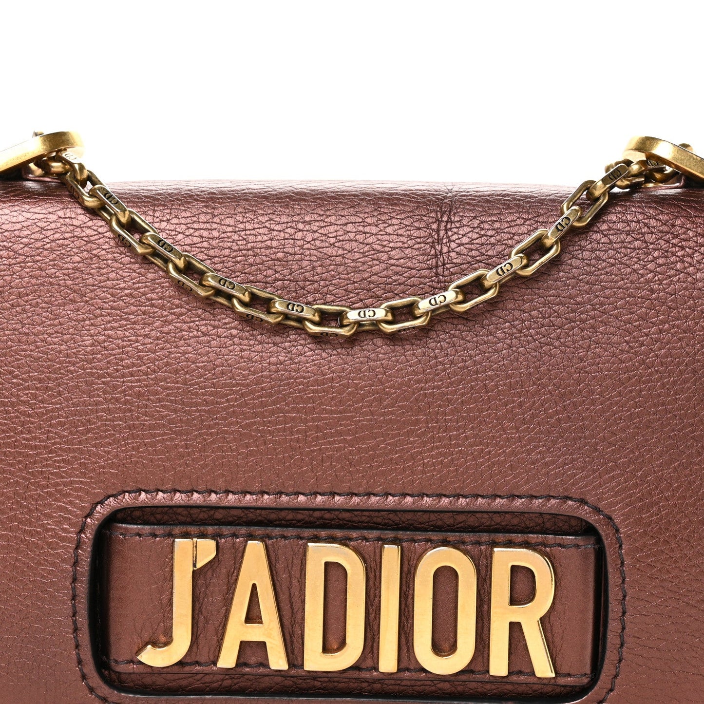 Metallic Calfskin J'Adior Chain Flap Bag Noisette
