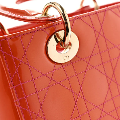 Patent Cannage Stitched Medium Lady Dior Orange