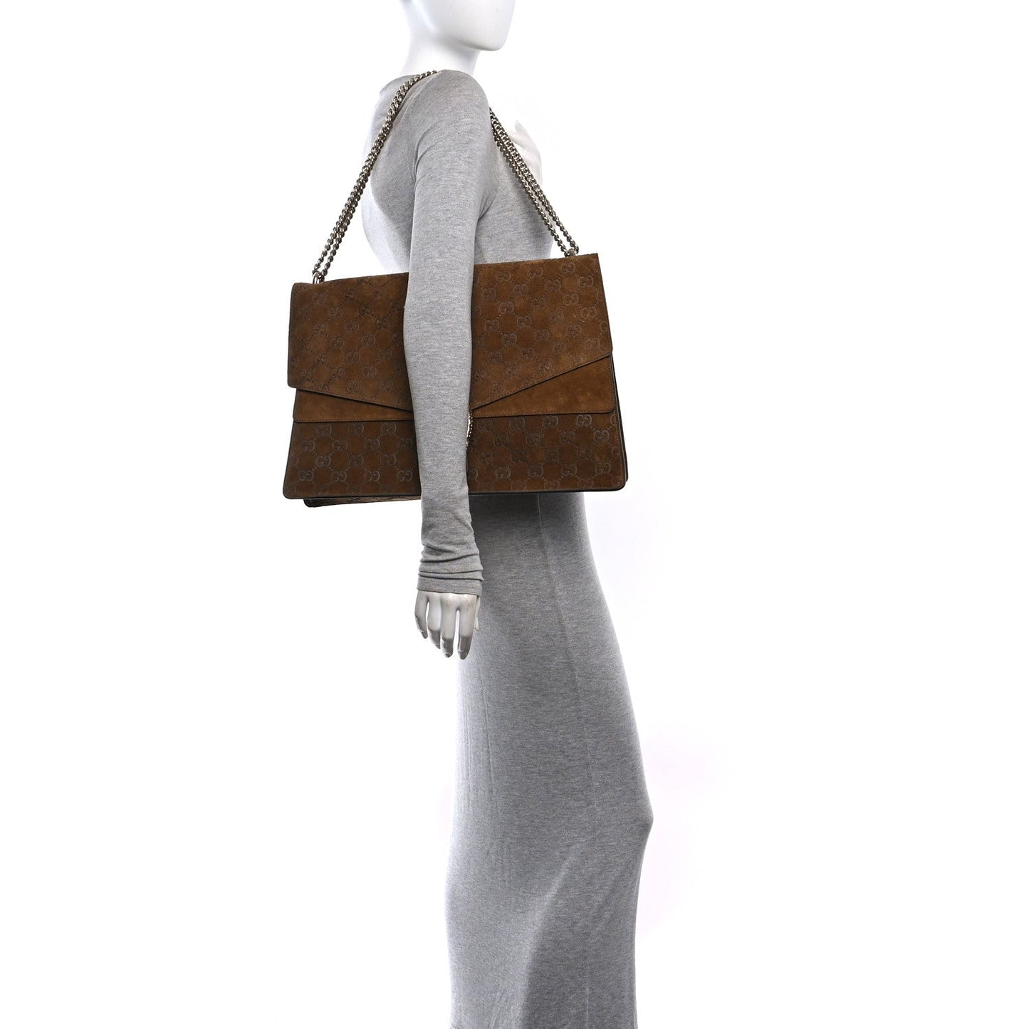 Suede GG Debossed Large Dionysus Shoulder Bag Brown