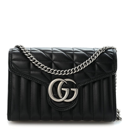 Calfskin Matelasse Aria GG Marmont Chain Wallet Black