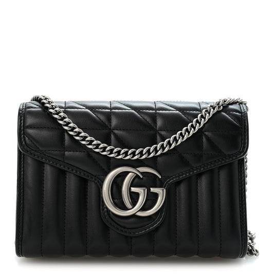 Calfskin Matelasse Aria GG Marmont Chain Wallet Black