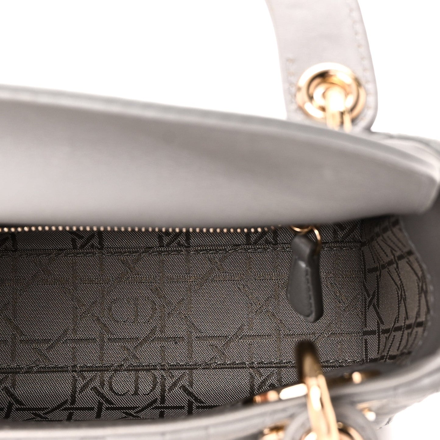 Metallic Lambskin Cannage Mini Lady Dior Grey