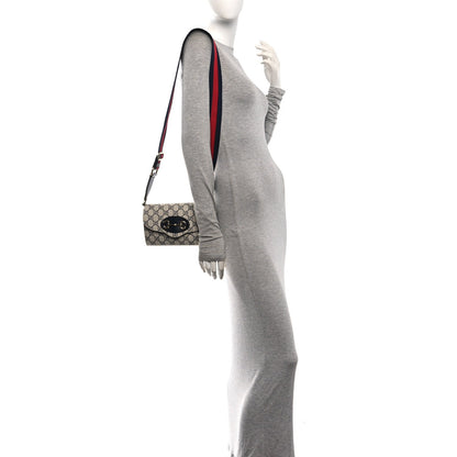 GG Supreme Monogram Azalea Calfskin Web Mini Horsebit 1955 Chain Shoulder Bag Beige Blue