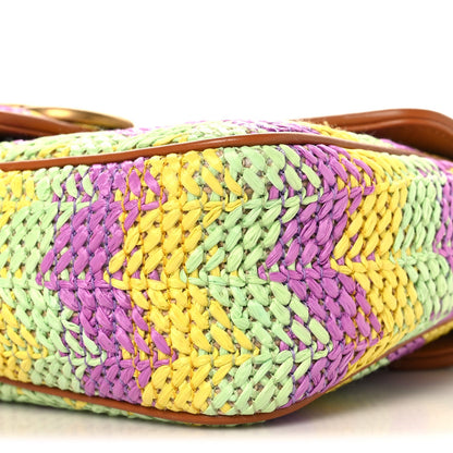 Calfskin Raffia Woven Small GG Marmont Shoulder Bag Multicolor