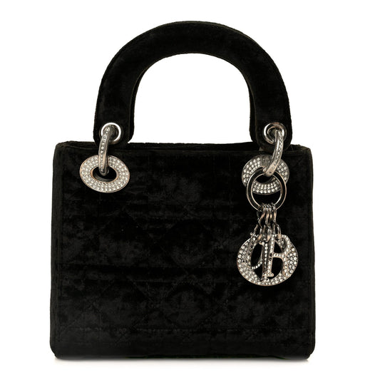 Velvet Crystal Mini Lady Dior Black