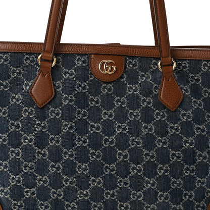 New Denim GG Monogram Medium Ophidia Shopping Tote Blue Tea Cuir